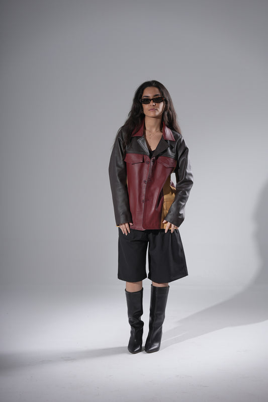 Contrast Leather Jacket