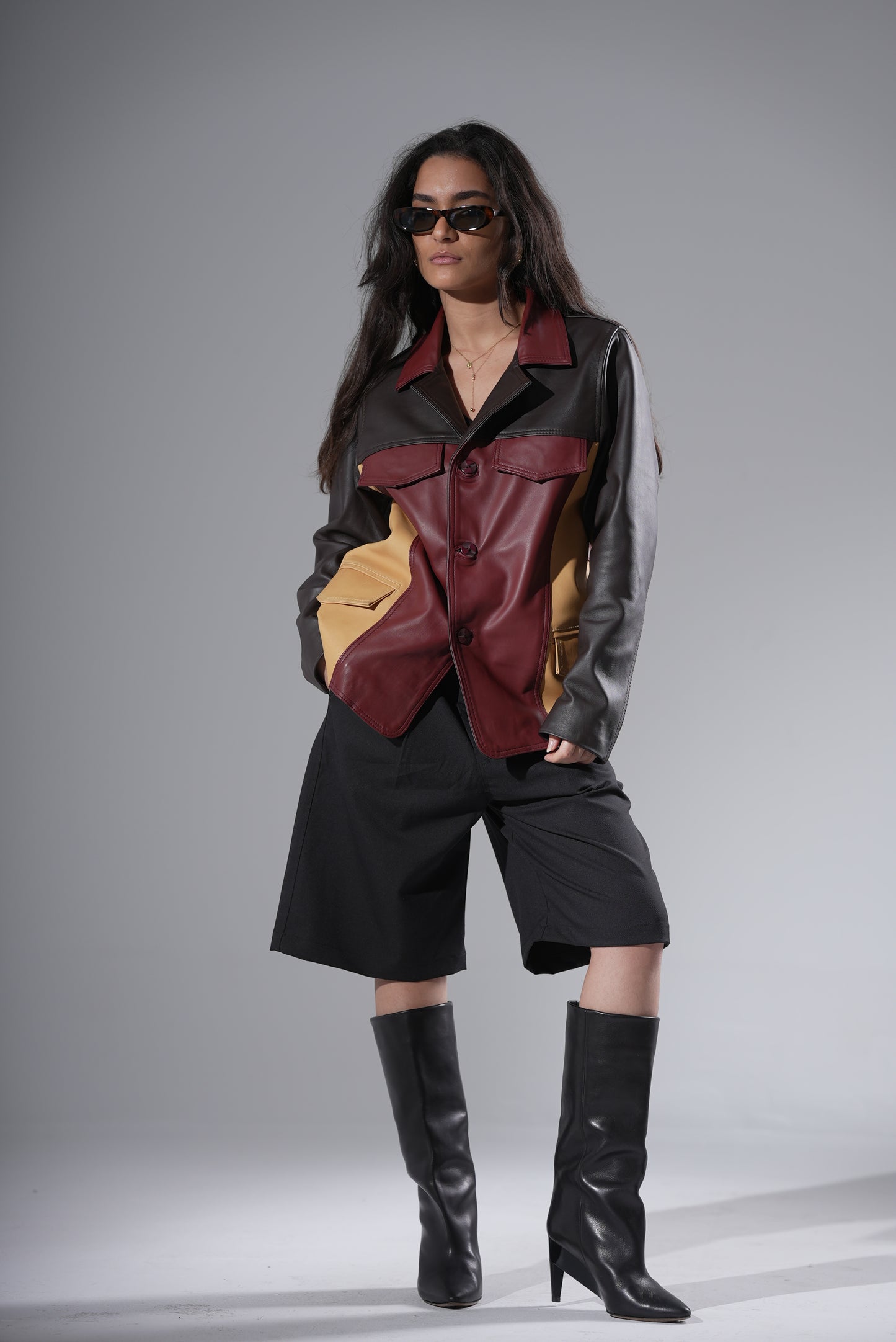 Contrast Leather Jacket