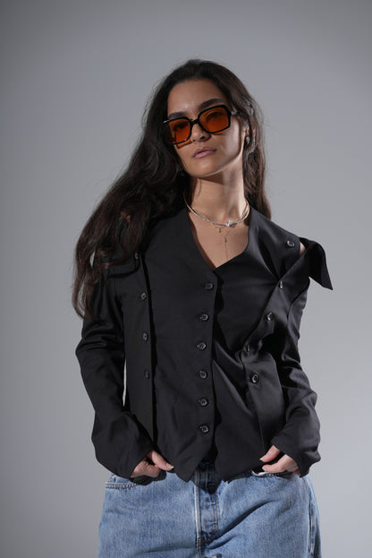 2-in-1 Deconstructed Blazer - Black