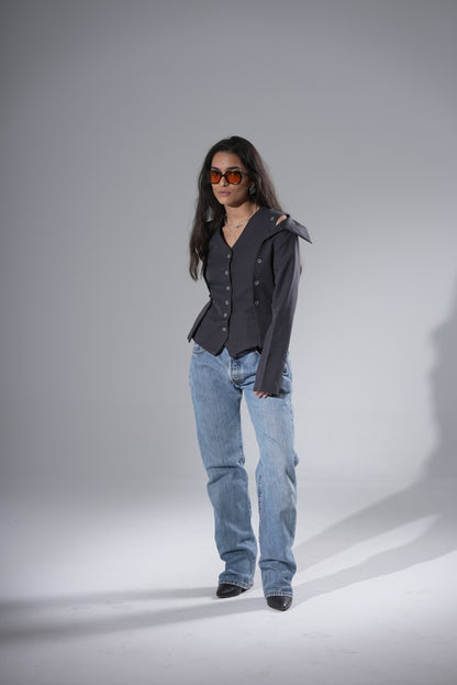 2-in-1 Deconstructed Blazer - Dark Grey