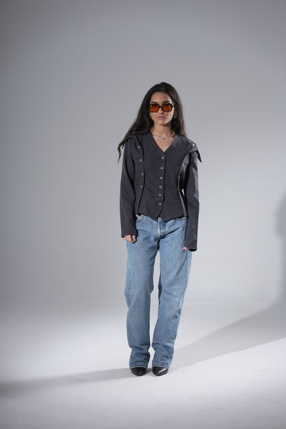 2-in-1 Deconstructed Blazer - Dark Grey