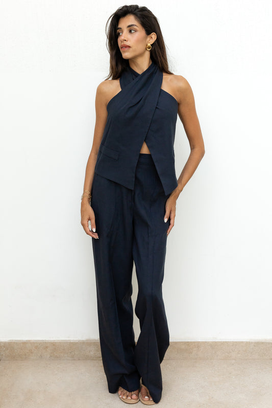 Moni Linen Set (Navy Blue)