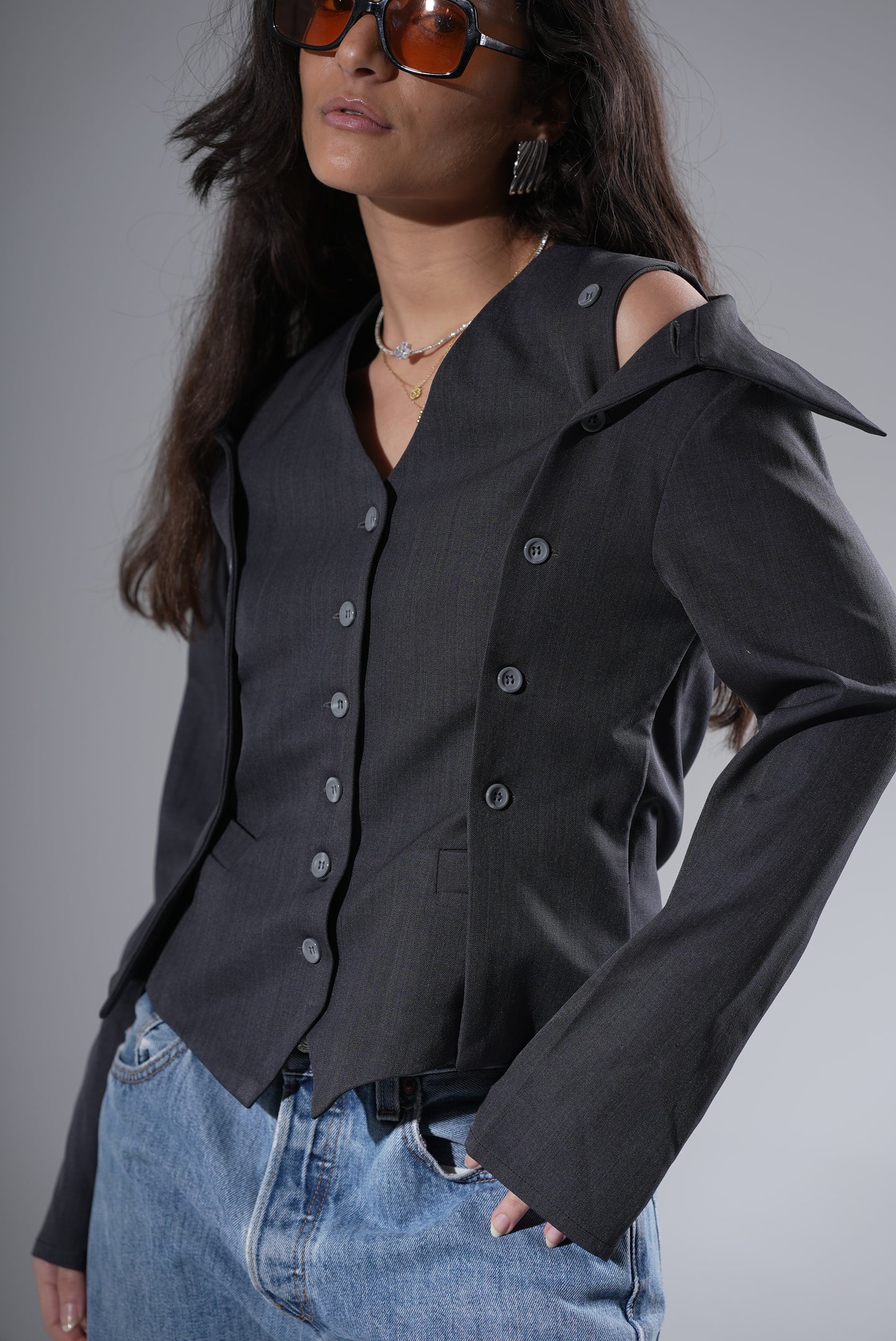 2-in-1 Deconstructed Blazer - Dark Grey