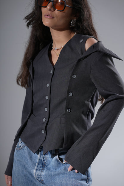 2-in-1 Deconstructed Blazer - Dark Grey