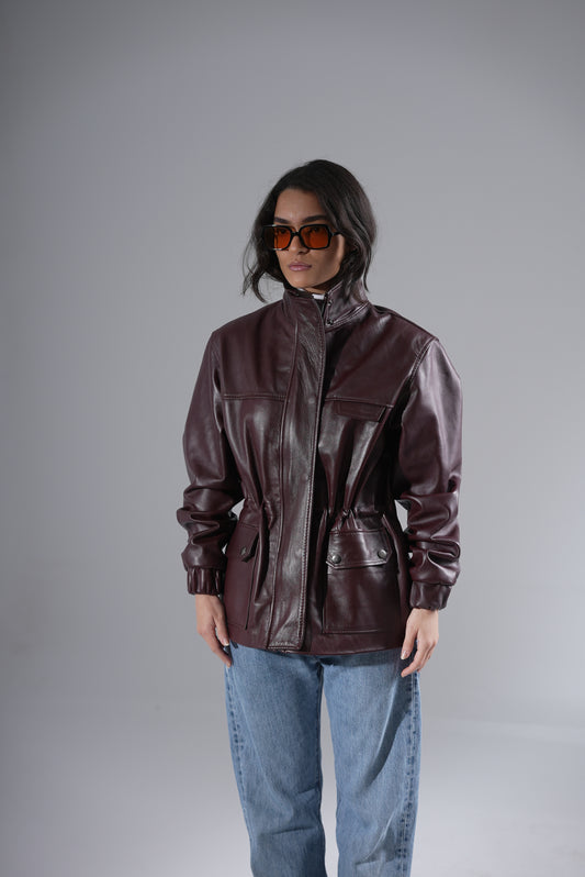 Raye Leather Jacket - Burgundy