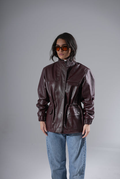 Raye Leather Jacket - Burgundy