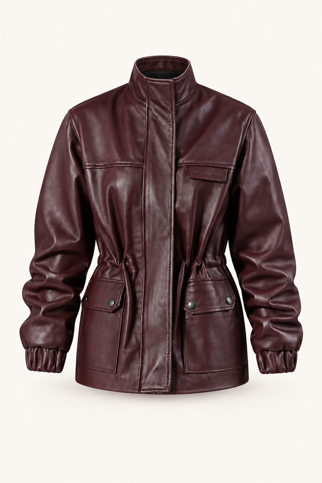 raye burgundy jacket, product-only front view